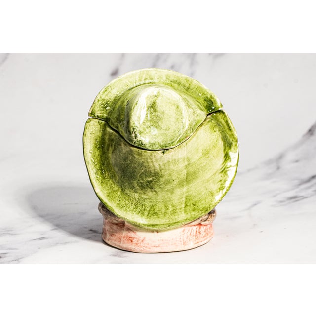 Green Wonderful Antique Bulldog Humidor Jar Ceramic Figural Tobacco Jar English Dog Head Lidded Jar Vintage Tobacciana For Sale - Image 8 of 14