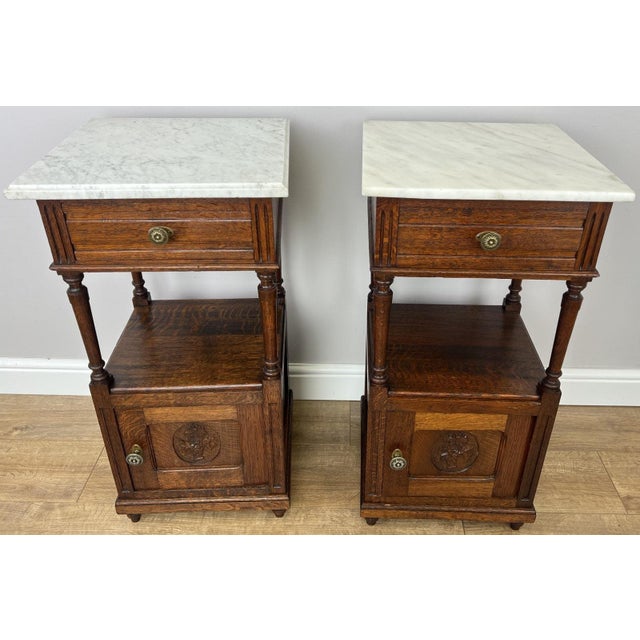 Antique French Bedside Tables with Marble Top, Set of 2 For Sale - Image 15 of 15