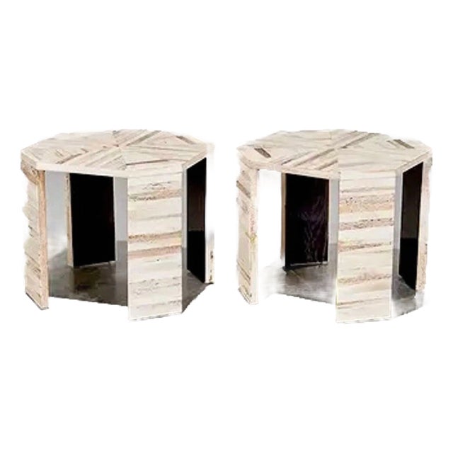Vintage Karl Springer Bone Veneer Side Tables For Sale