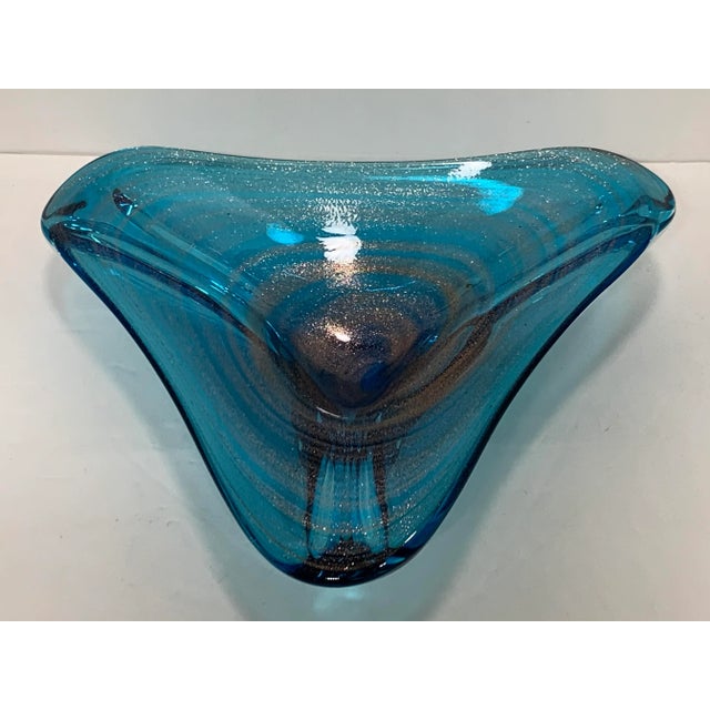 Vintage Italian Murano Glass Gold-Speckled Turquoise Bowl For Sale - Image 10 of 10