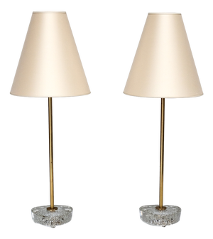Swedish Modern EAE Table Lamps, Brass, Glass and Pierre Frey Silk, 1950s, Set of 2
