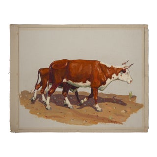 Fred Darge "Cow and Calf" Brown and White Abstract Impressionist Painting of Cows, Mid-20th Century For Sale