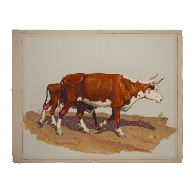 Fred Darge "Cow and Calf" Brown and White Abstract Impressionist Painting of Cows, Mid-20th Century For Sale