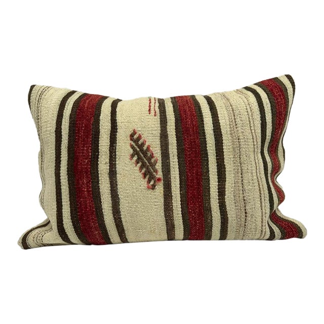 Turkish Hemp Pillow Cushion Natural Brown Red Beige Pillow Cushion Cover 16" x 24" For Sale