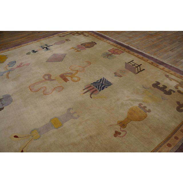 1920s 1920s Ivory Cream Art Deco Influences 100 Antiques Pattern Chinese Peking Rug For Sale - Image 5 of 15