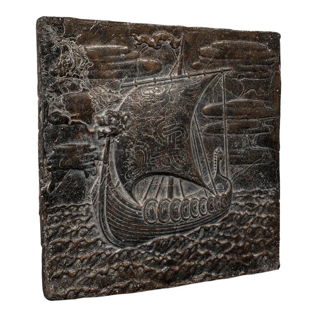 Victorian Antique Decorative Lead Plaque, Scandinavian, Viking, Arts and Crafts For Sale