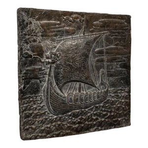 Victorian Antique Decorative Lead Plaque, Scandinavian, Viking, Arts and Crafts
