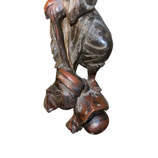 Early 20th C. Large Chinese Carved Hardwood Immortal Figure Standing on Toad For Sale - Image 4 of 6