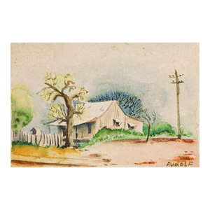 Tiny Watercolor Landscape & Cabin Watercolor Painting