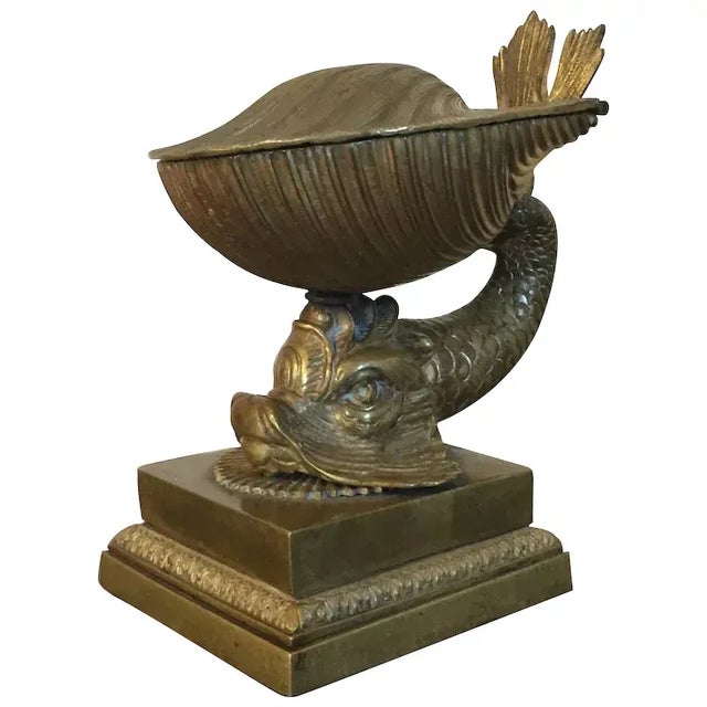 Antique 19th Century French Empire Gilt Bronze Dolphin & Sea Shell Inkwell For Sale - Image 13 of 13