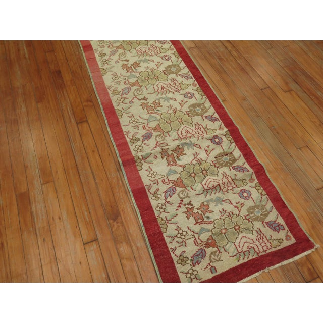 Textile Vintage Ivory Floral Narrow Turkish - 2'2" x 10'8" For Sale - Image 7 of 9
