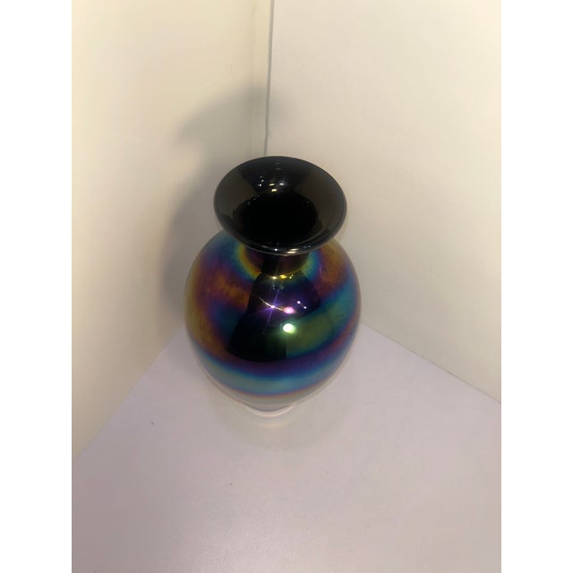 Vintage 11" Iridescent Art Glass Vase in Cobalt Amethyst – Czech / Kralik Style For Sale - Image 12 of 13