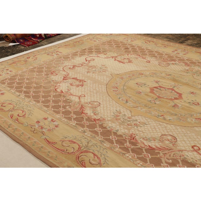 Rug & Kilim Rug & Kilim’s Aubusson Style Flat Weave in Brown, Gold and Red Floral Medallion For Sale - Image 4 of 9