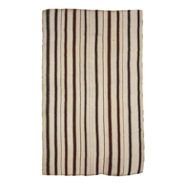 Vintage Turkish Vertical Striped Wool Kilim Rug - 6′8″ × 11′5″ For Sale