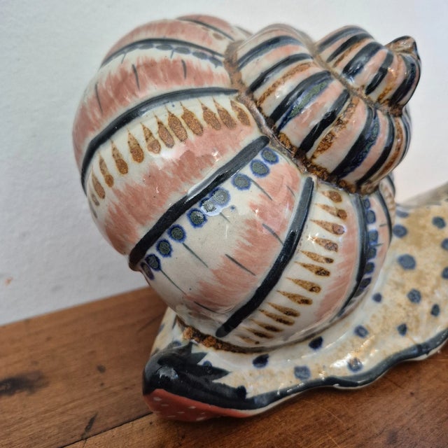 1990s Vintage Tonala Mexico Extra Large Hand Painted Pottery Snail Figurine For Sale - Image 5 of 11