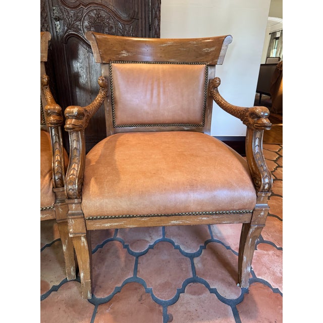 French Old Leather Chairs - A Pair For Sale - Image 3 of 12