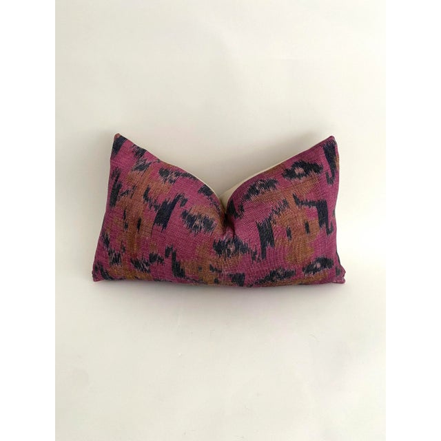 Purple Tribal Handwoven Ikat & Linen Lumbar Pillow For Sale - Image 8 of 8