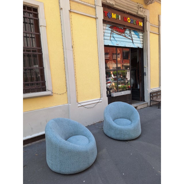 Mid-Century Modern Set of Vintage Tub Chairs in Light Blue Bouclé Fabric, 2000s For Sale - Image 3 of 13
