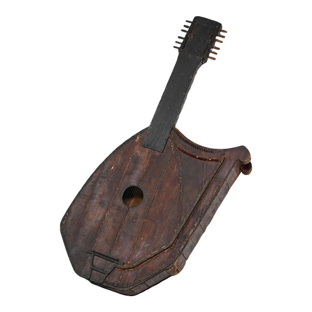 1850-1950 Folk Art Rustic Wood Guitar Harp Decorative Wall Hanging or Sculpture For Sale
