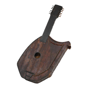 1850-1950 Folk Art Rustic Wood Guitar Harp Decorative Wall Hanging or Sculpture