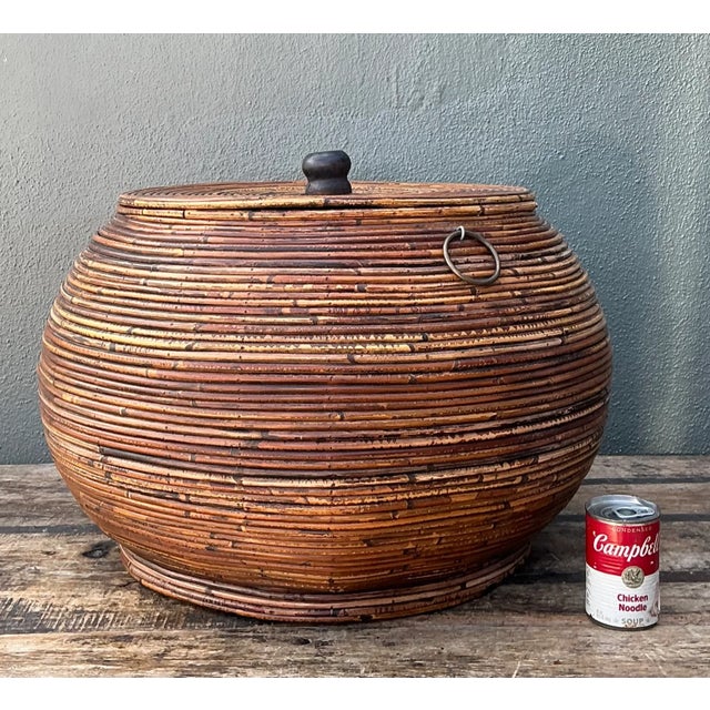 Vintage Pencil Reed Lidded Basket For Sale - Image 9 of 12