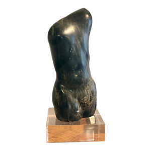 Hand-Carved Abstract Verde Marble Female Nude Torso Sculpture (7.25” High)