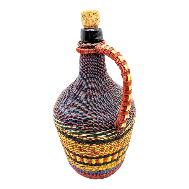Mid 20th Century Hungarian "Scoubidou" or "Defiance" Wire Woven Jug Bottle For Sale