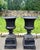 Late 19th Century Pair English Neoclassical Black Cast Iron Campana Garden Urns on Plinths, Circa 1880 For Sale - Image 5 of 12