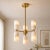 Contemporary Handcrafted Brass 6-Light Chandelier With Natural Alabaster Cylinder Shades, Dining Room Chandelier For Sale - Image 3 of 5
