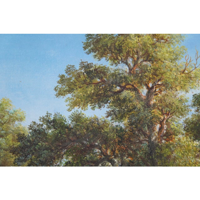 Wood Late 20th Century Sunday Morning Church Landscape Oil Painting After Asher Brown Durand 45" For Sale - Image 7 of 12