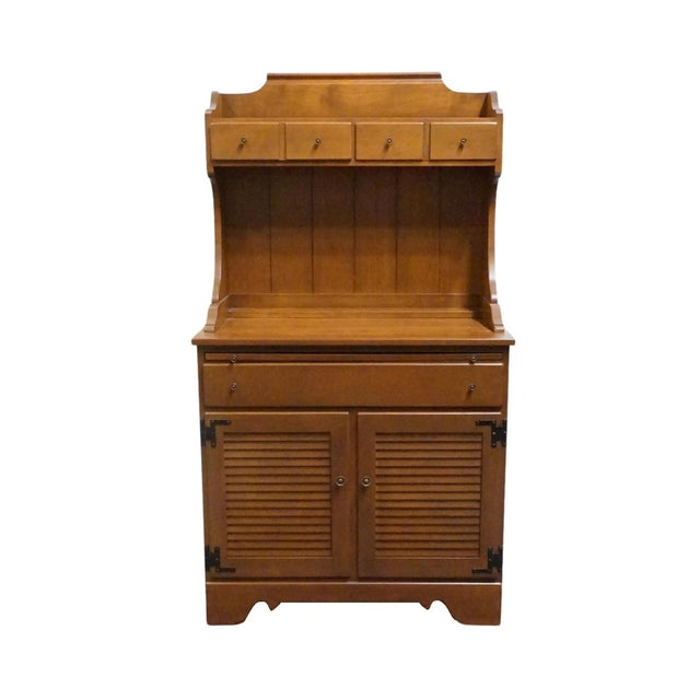 American Ethan Allen Heirloom Nutmeg Maple 34" Shutter Door Server W. Open Hutch For Sale - Image 3 of 14