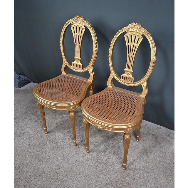 Early 20th Century Louis XVI Style Gilded Wood Chairs, Set of 2 For Sale - Image 5 of 18
