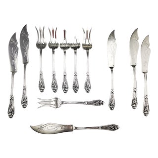 Art Nouveau Iris Pattern Fish Cutlery in Silver from Henin & Cie, 1900s, Set of 12 For Sale