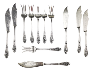 Art Nouveau Iris Pattern Fish Cutlery in Silver from Henin & Cie, 1900s, Set of 12