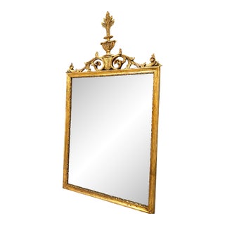 Rococo Style Italian Gold Leaf Scrolled Vase Acanthus Leaf Crest Mirror For Sale