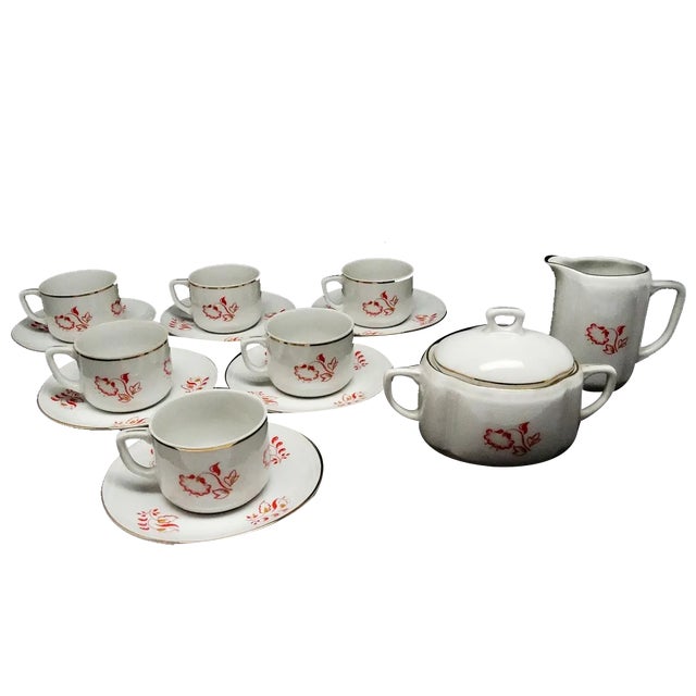 Art Deco Coffee Cups and Saucers from Ćmielów Factory, Poland, 1930s, Set of 14 For Sale