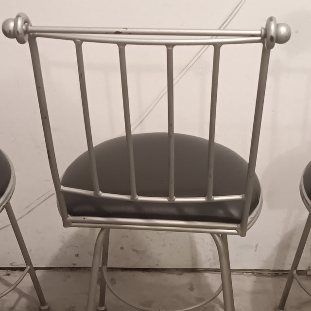 Vintage Charleston Forge Swivel Barstool With Black Upholstered 3 Pc Set. For Sale - Image 11 of 18