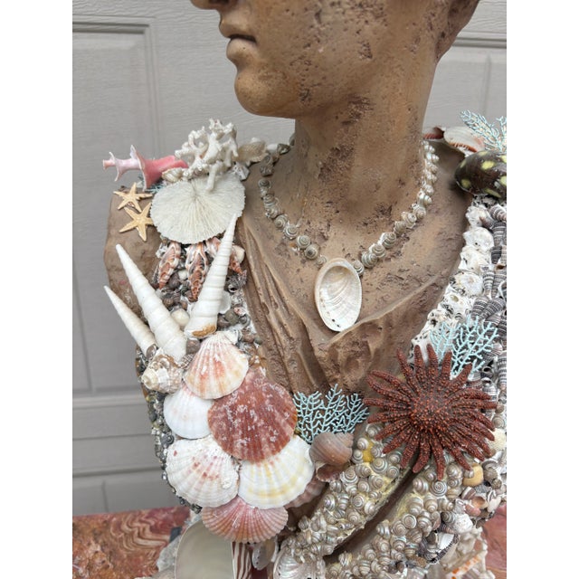Gorgeous and very detailed shell encrusted bust of a goddess of the sea. With her Sea Queen crown in place and all of the...