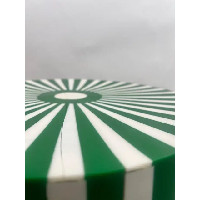 Art Deco Style Green & White Cylindrical Resin Side, End Table or Stool, a Pair For Sale - Image 10 of 14