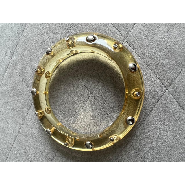 English Miriam Salat Studded Translucent Vintage Resin Bangle Silver & White Topaz For Sale - Image 3 of 18