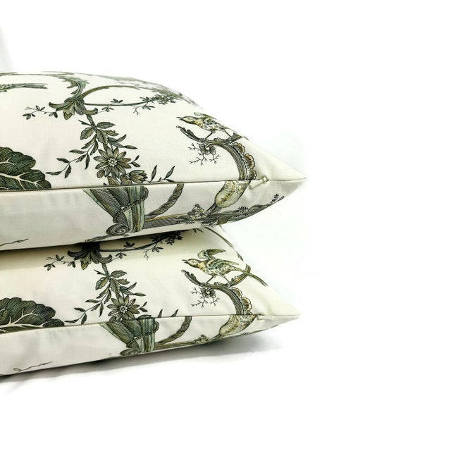 White Brunschwig & Fils Kininvie Cotton Print in Leaf on White Pillow Cover For Sale - Image 8 of 8