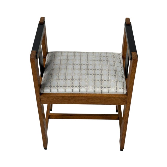 Art Deco Modernist Stool in Oak & Velvet from Jan Brunott, 1920s For Sale - Image 10 of 14