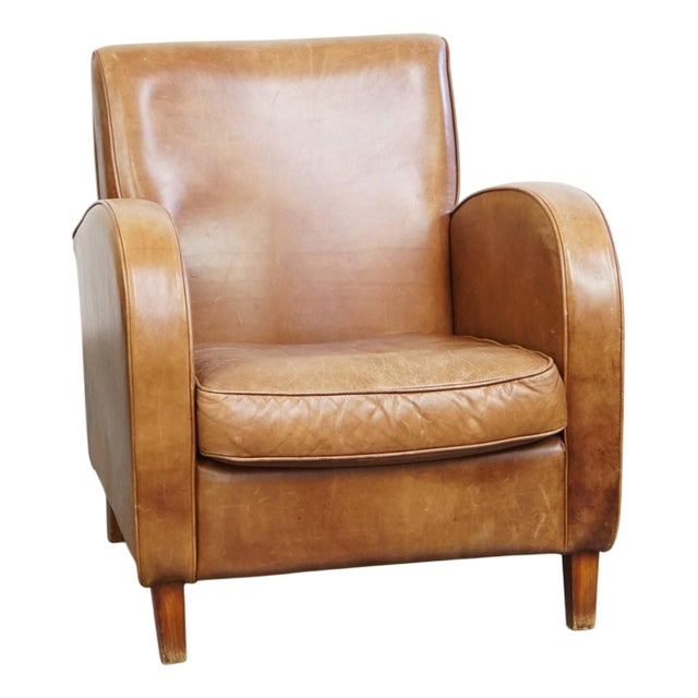 Cowhide Leather Armchair in Light Cognac Color For Sale