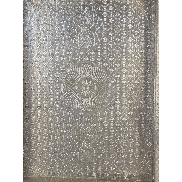 Vintage Large 25'' X 18'' Anglo-Indian Bohemian Embossed Engraved Metal Tray For Sale - Image 12 of 18