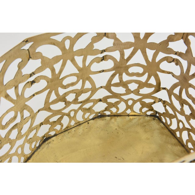 Metal Vintage 1950's Indoor Brass Planter With Scroll Design For Sale - Image 7 of 12