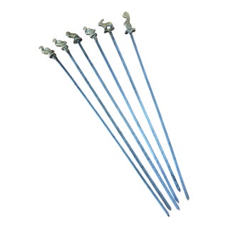 Vintage Brass and Metal Skewers With Brass Animal Finials - 6 pcs For Sale