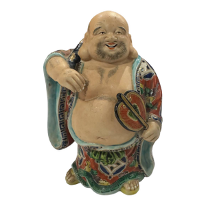 Vintage Japanese Kutani Ware Pottery Statue Hotei-Sama Seven Lucky Gods H8in