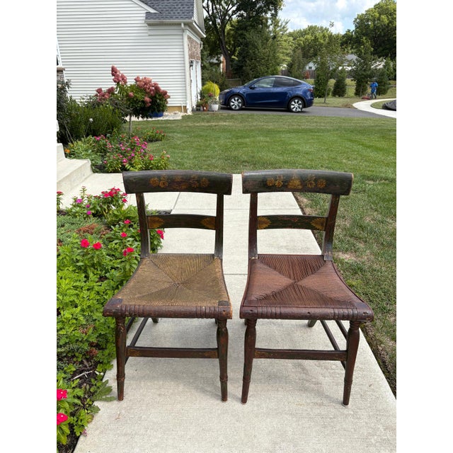 Textile Pair of Antique Hitchcock-Style Rush Bottom Chairs For Sale - Image 7 of 7