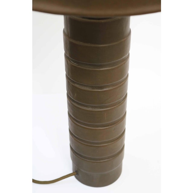 Animal Skin Table Lamp in Leather Parchment and Brass by Charlotte Waver, 1970s For Sale - Image 7 of 13