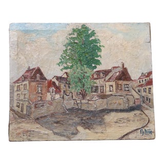 20th Century French Village Square Painting For Sale